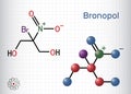 Bronopol molecule. It is preservative, is used as a microbicide or microbiostat. Structural chemical formula and