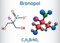 Bronopol molecule. It is preservative, is used as a microbicide or microbiostat. Structural chemical formula and