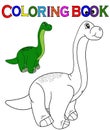 Coloring Page. Green Dinosaur vector illustration. Apatosaurus Brachiosaurus or Brontosaurus. Cartoon character. Royalty Free Stock Photo