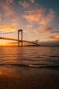 The Bronx-Whitestone Bridge at sunset, Queens, New York City