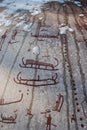 Bronze age rock carvings in Tanum in snow Royalty Free Stock Photo