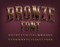 Bronze alphabet font. Beveled metallic letters and numbers with screws.