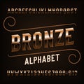 Bronze alphabet font. Vintage ornate letters.