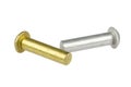 Bronze and aluminium snap-bead rivet isolated on white