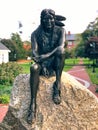 A bronze american indian portrait statue