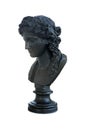 Bronze antique bust of the ancient Roman god Bacchus, isolated on white background. The inscription on the pedestal