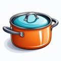Bronze And Azure Cooking Pot With Lid - Vector Illustration