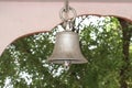 Bronze bell in India temple with blur background, Temple brass bell hanging