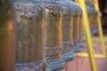 Bronze bells perspective view in a temple in Bangkok Royalty Free Stock Photo