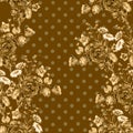 Bronze bouquet with pea-coal for design. Seamless pattern on brown background.