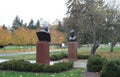 Bronze busts of Winston Churchill and Franklin D. Roosevelt, at Springwood Estate, FDR\'s home, Hyde Park, NY, USA