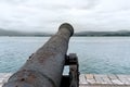 Bronze cannon pointed at the horizon. protection, defense concept Royalty Free Stock Photo