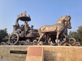 Bronze chariot of Lord Krishna and Arjuna at Brahma Sarovar, Kurukshetra in Haryana