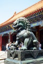 Bronze Chinese guardian lion statue Royalty Free Stock Photo