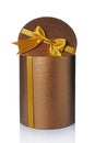 Bronze classic shiny round gift hat box with golden satin bow