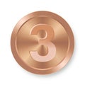 Bronze coin with number three Concept of internet icon