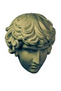 Bronze color gypsum copy ancient statue Antinous head lover of Roman Emperor Hadrian for artists isolated on white Royalty Free Stock Photo