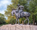 Bronze cowboy on horseback in the Pioneer Plaza, Dallas, Texas.