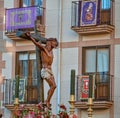 Bronze crucified Jesus Christ statue for a procession in Astorga, Castilla y Leon, Spain