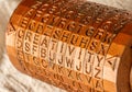 Bronze cryptex invented by Leonardo da Vinci from the book da vinci code. Word creativity as password set by letters