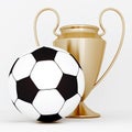 Bronze cup and soccer ball