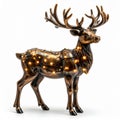 Bronze Deer Ornament with Warm String Lights on White Background Royalty Free Stock Photo