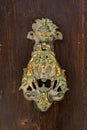 Bronze door knocker with lion head and cupids Royalty Free Stock Photo