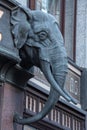 Bronze elephant head at the entrance to Cafe Riquet in Leipzig, Germany