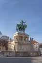 Bronze equestrian statue of King Stephen at Fisherman`s Bastion on bada mountain in Budapest Royalty Free Stock Photo