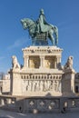 Bronze equestrian statue of King Stephen at Fisherman`s Bastion on bada mountain in Budapest Royalty Free Stock Photo