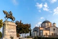 The bronze equestrian statue of Mehmet Ali in Kavala city seaport of eastern Macedonia Greece, Panagia church, 15.7. Royalty Free Stock Photo