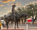 Bronze equestrian statue of Russell `Red` Steagall by Bruce Greene at the Fort Worth Stockyards, Texas. Royalty Free Stock Photo