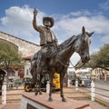 Bronze equestrian statue of Russell `Red` Steagall by Bruce Greene at the Fort Worth Stockyards, Texas. Royalty Free Stock Photo