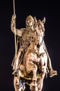 Bronze equestrian statue of Saint Wenceslas on Wenceslas Square in Prague by night, Czech Republic. Detailed view Royalty Free Stock Photo