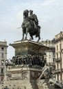 Bronze equestrian statue of Vittorio Emmanuele II at the center of the Piazza del Duomo in Milan Italy