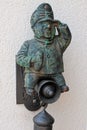 Bronze Figure of a Brave soldier Schweik EV wall cafe in the Czech Republic in the homeland of writer Yaroslav Hasek Royalty Free Stock Photo