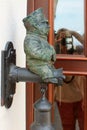 Bronze Figure of a Brave soldier Schweik EV wall cafe in the Czech Republic in the homeland of writer Yaroslav Hasek