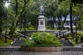 The bronze figure of Lazo, made to his full height, is set on a granite pedestal. The commander`s right hand is clenched into a fi Royalty Free Stock Photo