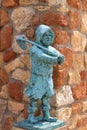 Bronze figure of a miner at the entrance to Olkusz Underground Museum in the middle of the square, Olkusz, Poland