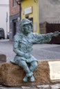 Bronze figure of miner in a small town near Krakow, remains of the fortifications of the SÃâawkowska Gate, Olkusz, Poland