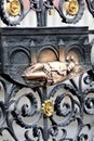 Bronze figure of the saint on the fence of the Cathedral of St. Vitus in Prague, Czech Republic.