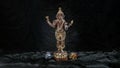 Bronze figurine of Lord ganesha and Mushika statue mouse Rat of Lord Ganesha amulet