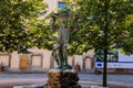 Bronze fountain statue of a miner at the Italian Court in Kutna Hora, Central Bohemian Region, Czech Republic