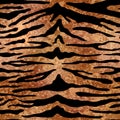 Bronze Gold Tiger seamless pattern. Vector golden wild animal skin textured background, black stripes on copper shiny Royalty Free Stock Photo