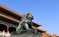 Bronze Guardian Lion Statue in the Forbidden City, Beijing, China Royalty Free Stock Photo