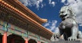 Bronze Guardian Lion Statue in the Forbidden City, Beijing, China Royalty Free Stock Photo