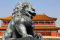 Bronze Guardian Lion Statue in the Forbidden City, Beijing, China Royalty Free Stock Photo