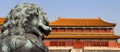 Bronze Guardian Lion Statue in the Forbidden City, Beijing, China Royalty Free Stock Photo