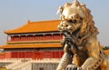 Bronze Guardian Lion Statue in the Forbidden City, Beijing Royalty Free Stock Photo