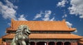 Bronze Guardian Lion Statue in the Forbidden City, Beijing, China Royalty Free Stock Photo